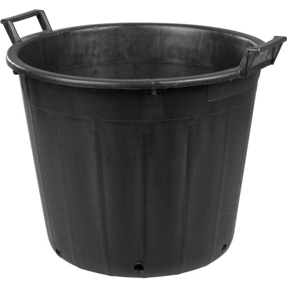 Műanyag virágcserép, Ics P134044, fekete, átmérő: 44 cm, magasság: 35 cm, perforált alj, 32 l, kerek, 2 fogantyúval