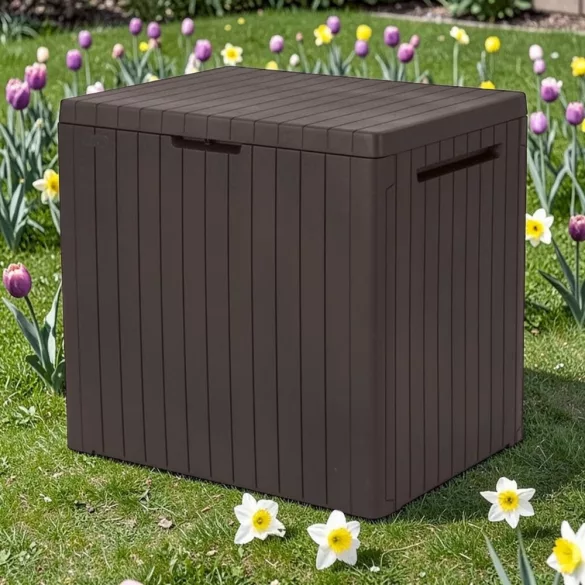Kerti tárolóláda, Keter City, barna, 57,8 x 44 x 54,8 cm, 113 l, időjárásálló, műanyag, lakatolható, ülőhelyként is használható, teherbírás: 100 kg