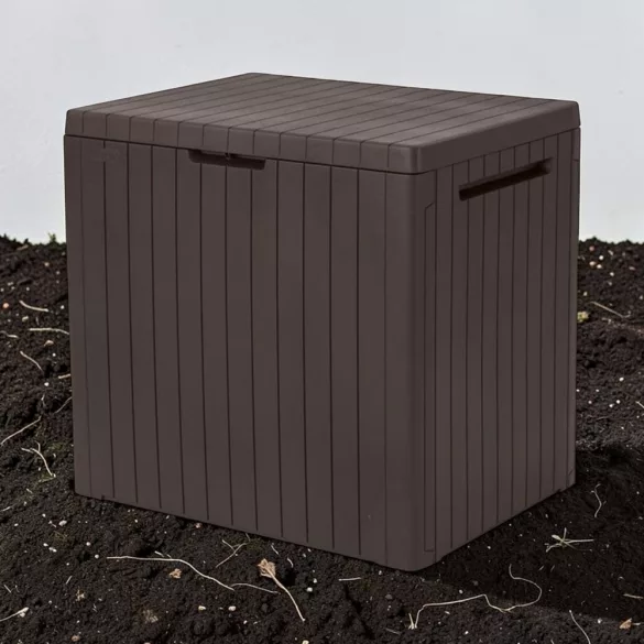 Kerti tárolóláda, Keter City, barna, 57,8 x 44 x 54,8 cm, 113 l, időjárásálló, műanyag, lakatolható, ülőhelyként is használható, teherbírás: 100 kg