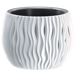   Műanyag virágcserép, Prosperplast Sandy Bowl 240, fehér, átmérő: 23,8 cm, magasság: 16,1 cm, betéttel, 2,3 l, hullámmintás, kerek