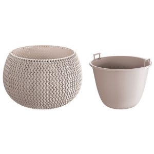 Műanyag virágcserép, Prosperplast Splofy Bowl, mokka, átmérő: 29 cm, magasság: 19,5 cm, tál alakú, betéttel, 3,9 l, kerek