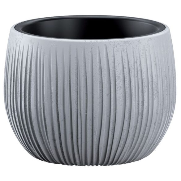 Műanyag virágcserép, Prosperplast Beton Bowl, szürke, átmérő: 18 cm, magasság: 14 cm, bordázott, betonhatású, kerek