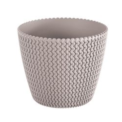   Műanyag virágcserép, Prosperplast Splofy, mokka, átmérő: 29,5 cm, magasság: 24,9 cm, kötött mintázat, 11,5 l, kerek