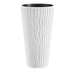   Műanyag virágcserép, Prosperplast Sand Slim 400, fehér, átmérő: 39 cm, magasság: 75 cm, betéttel, 18 / 45 l, függőleges hullámmintás, kerek