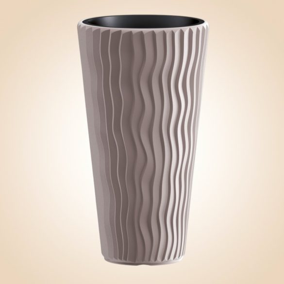 Műanyag virágcserép, Prosperplast Sandy Slim 400, mokka, átmérő: 39 cm, betéttel, 15 / 54 l, hullámmintás, kerek