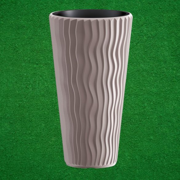 Műanyag virágcserép, Prosperplast Sandy Slim 400, mokka, átmérő: 39 cm, betéttel, 15 / 54 l, hullámmintás, kerek