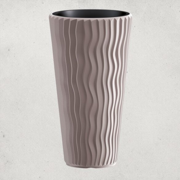 Műanyag virágcserép, Prosperplast Sandy Slim 400, mokka, átmérő: 39 cm, betéttel, 15 / 54 l, hullámmintás, kerek