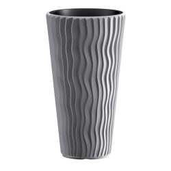   Műanyag virágcserép, Prosperplast Sandy Slim 400, szürke, átmérő: 39 cm, betéttel, 15 / 54 l, hullámmintás, kerek
