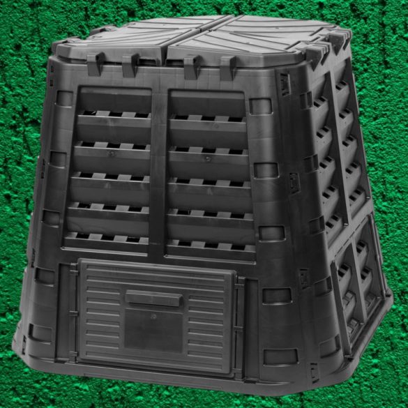 Komposztáló, Qbrick Patrol Eco Multi, fekete, 480 l, 93,3 x 93,3 x 80 cm, fedeles, alsóürítőajtóval, egyszerű össszeszerelés