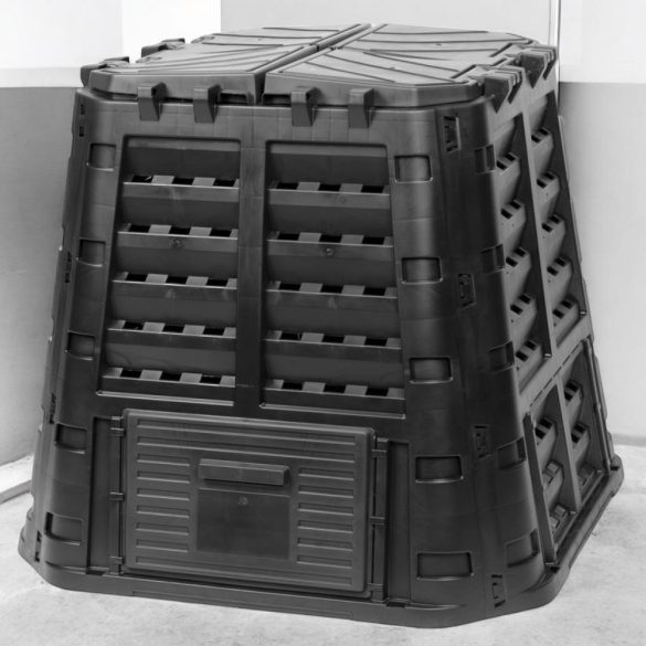 Komposztáló, Qbrick Patrol Eco Multi, fekete, 480 l, 93,3 x 93,3 x 80 cm, fedeles, alsóürítőajtóval, egyszerű össszeszerelés