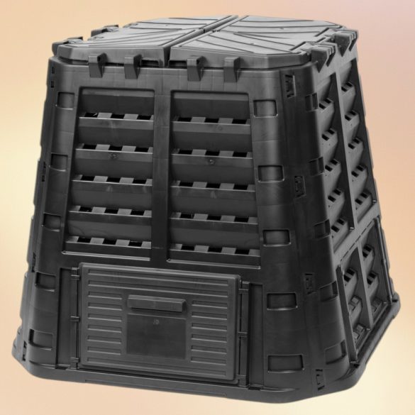 Komposztáló, Qbrick Patrol Eco Multi, fekete, 480 l, 93,3 x 93,3 x 80 cm, fedeles, alsóürítőajtóval, egyszerű össszeszerelés