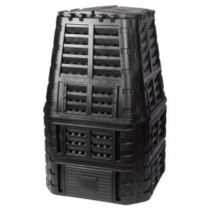 Komposztáló, Qbrick Patrol Eco Multi, fekete, 1000 l, 93,3 x 93,3 x 146 cm, fedeles, alsó ürítőajtóval, egyszerű össszeszerelés