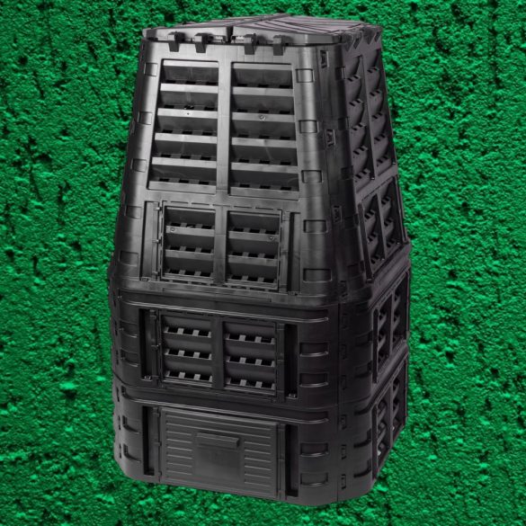 Komposztáló, Qbrick Patrol Eco Multi, fekete, 1000 l, 93,3 x 93,3 x 146 cm, fedeles, alsó ürítőajtóval, egyszerű össszeszerelés