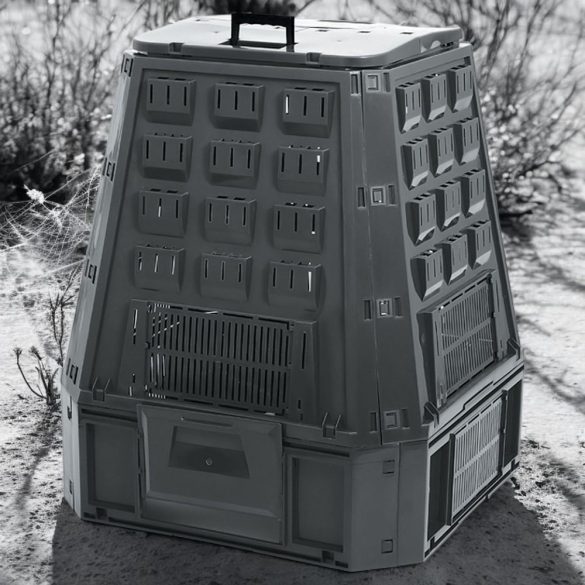 Komposztáló, Prosperplast, Evoblack, fekete, 630 l, 91 x 90 x 107 cm, felső fogantyúval, alsó ürítőajtóval, egyszerű összeszerelés