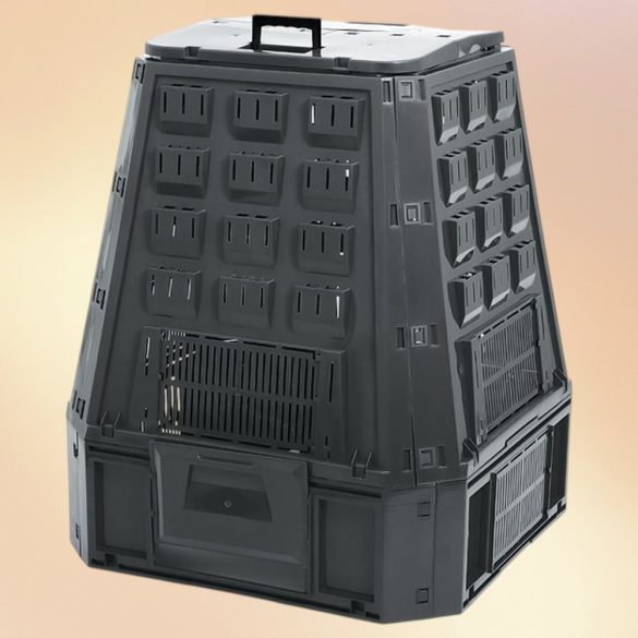 Komposztáló, Prosperplast, Evoblack, fekete, 630 l, 91 x 90 x 107 cm, felső fogantyúval, alsó ürítőajtóval, egyszerű összeszerelés