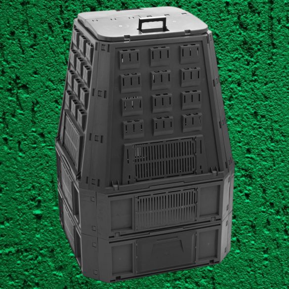 Komposztáló, Prosperplast, Evoblack, fekete, 850 l, 91 x 90 x 134,5 cm, felső fogantyúval, alsó ürítőajtóval, egyszerű összeszerelés
