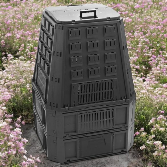 Komposztáló, Prosperplast, Evoblack, fekete, 850 l, 91 x 90 x 134,5 cm, felső fogantyúval, alsó ürítőajtóval, egyszerű összeszerelés
