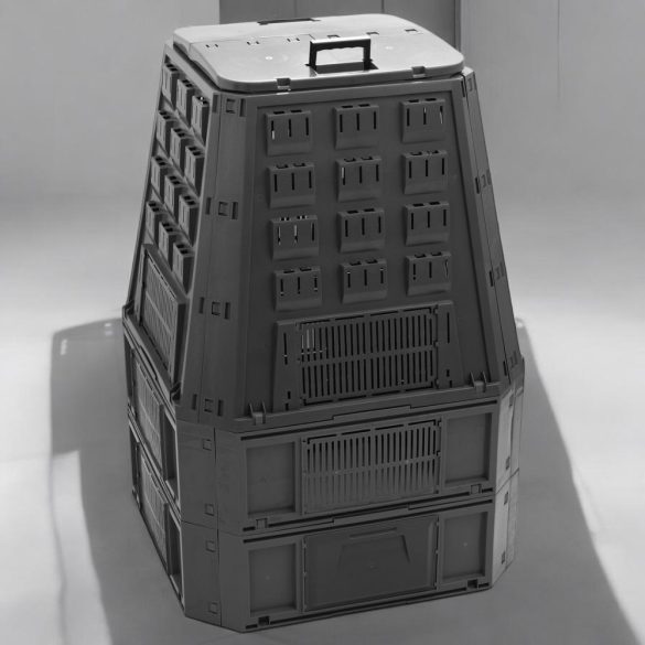 Komposztáló, Prosperplast, Evoblack, fekete, 850 l, 91 x 90 x 134,5 cm, felső fogantyúval, alsó ürítőajtóval, egyszerű összeszerelés