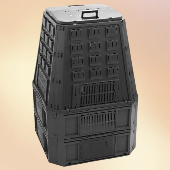 Komposztáló, Prosperplast, Evoblack, fekete, 850 l, 91 x 90 x 134,5 cm, felső fogantyúval, alsó ürítőajtóval, egyszerű összeszerelés
