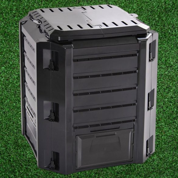 Komposztáló, Prosperplast, Compogreeen, fekete, 380 l, 71,9 x 71,9 x 82,6 cm, állatbiztos, fedeles, alsóürítő ajtóval, egyszerű összeszerelés