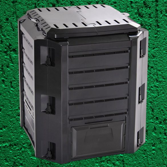 Komposztáló, Prosperplast, Compogreeen, fekete, 380 l, 71,9 x 71,9 x 82,6 cm, állatbiztos, fedeles, alsóürítő ajtóval, egyszerű összeszerelés