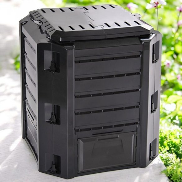 Komposztáló, Prosperplast, Compogreeen, fekete, 380 l, 71,9 x 71,9 x 82,6 cm, állatbiztos, fedeles, alsóürítő ajtóval, egyszerű összeszerelés