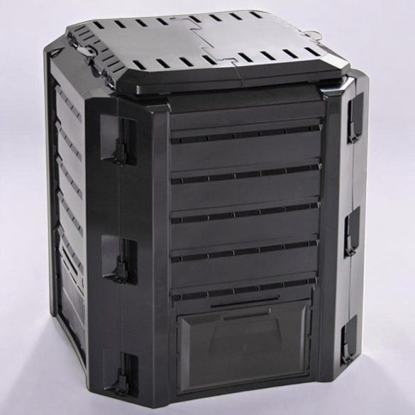 Komposztáló, Prosperplast, Compogreeen, fekete, 380 l, 71,9 x 71,9 x 82,6 cm, állatbiztos, fedeles, alsóürítő ajtóval, egyszerű összeszerelés