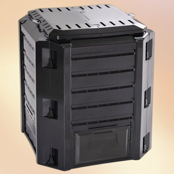 Komposztáló, Prosperplast, Compogreeen, fekete, 380 l, 71,9 x 71,9 x 82,6 cm, állatbiztos, fedeles, alsóürítő ajtóval, egyszerű összeszerelés