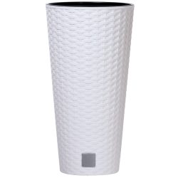   Rattan virágcserép, Prosperplast Rato Tubus 250, fehér, átmérő: 25 cm, magasság: 47,6 cm, betéttel, 9 / 15,5 l, rattan hatású, kerek