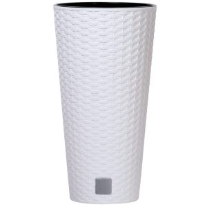 Rattan virágcserép, Prosperplast Rato Tubus 250, fehér, átmérő: 25 cm, magasság: 47,6 cm, betéttel, 9 / 15,5 l, rattan hatású, kerek