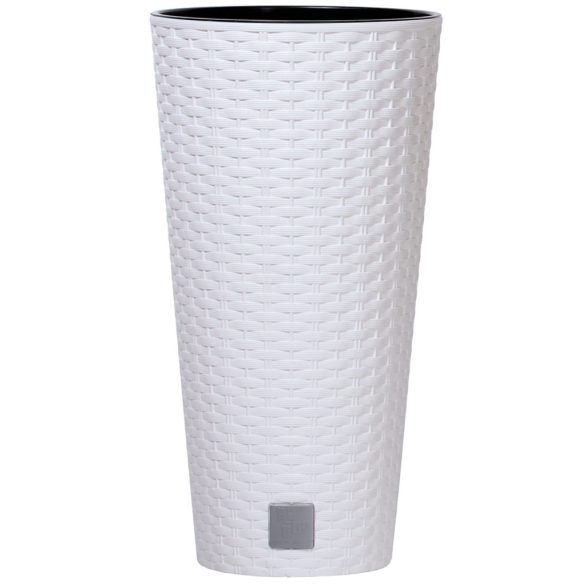 Rattan virágcserép, Prosperplast Rato Tubus 250, fehér, átmérő: 25 cm, magasság: 47,6 cm, betéttel, 9 / 15,5 l, rattan hatású, kerek