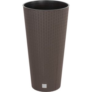 Rattan virágcserép, Prosperplast Rato Tubus 400, barna, átmérő: 40 cm, magasság: 76,3 cm, betéttel, 35 / 64 l, rattan hatású, kerek