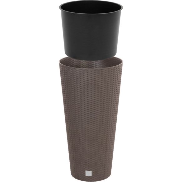 Rattan virágcserép, Prosperplast Rato Tubus 400, barna, átmérő: 40 cm, magasság: 76,3 cm, betéttel, 35 / 64 l, rattan hatású, kerek