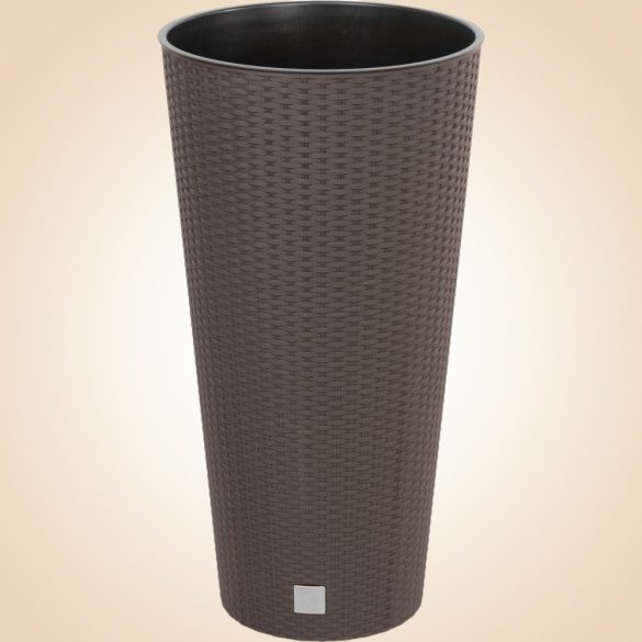 Rattan virágcserép, Prosperplast Rato Tubus 400, barna, átmérő: 40 cm, magasság: 76,3 cm, betéttel, 35 / 64 l, rattan hatású, kerek