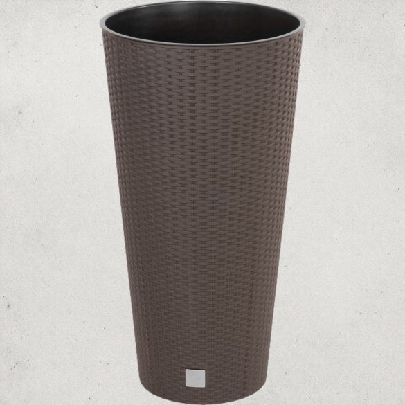 Rattan virágcserép, Prosperplast Rato Tubus 400, barna, átmérő: 40 cm, magasság: 76,3 cm, betéttel, 35 / 64 l, rattan hatású, kerek