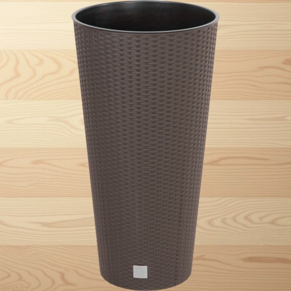 Rattan virágcserép, Prosperplast Rato Tubus 400, barna, átmérő: 40 cm, magasság: 76,3 cm, betéttel, 35 / 64 l, rattan hatású, kerek