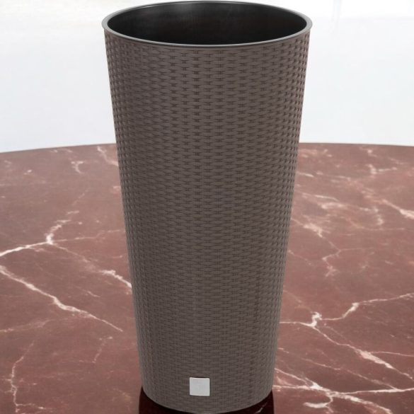 Rattan virágcserép, Prosperplast Rato Tubus 400, barna, átmérő: 40 cm, magasság: 76,3 cm, betéttel, 35 / 64 l, rattan hatású, kerek