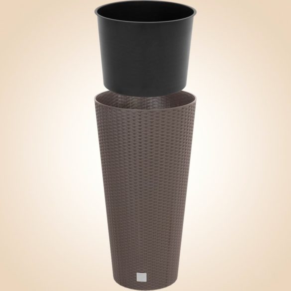 Rattan virágcserép, Prosperplast Rato Tubus 400, barna, átmérő: 40 cm, magasság: 76,3 cm, betéttel, 35 / 64 l, rattan hatású, kerek