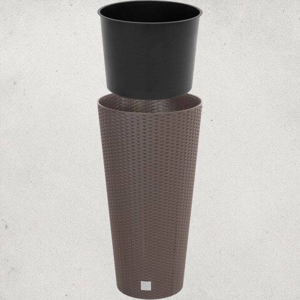 Rattan virágcserép, Prosperplast Rato Tubus 400, barna, átmérő: 40 cm, magasság: 76,3 cm, betéttel, 35 / 64 l, rattan hatású, kerek