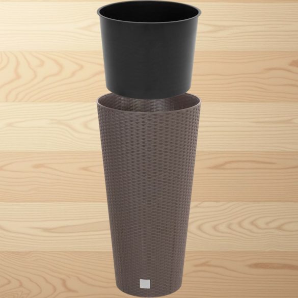 Rattan virágcserép, Prosperplast Rato Tubus 400, barna, átmérő: 40 cm, magasság: 76,3 cm, betéttel, 35 / 64 l, rattan hatású, kerek