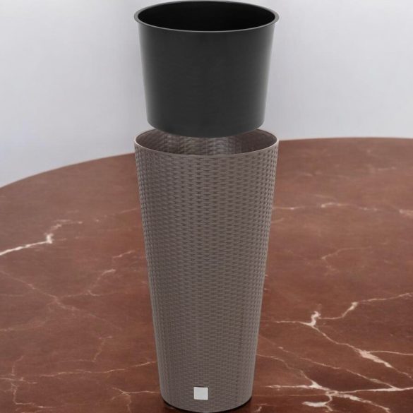 Rattan virágcserép, Prosperplast Rato Tubus 400, barna, átmérő: 40 cm, magasság: 76,3 cm, betéttel, 35 / 64 l, rattan hatású, kerek