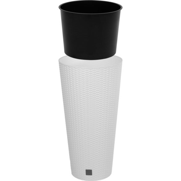 Rattan virágcserép, Prosperplast Rato Tubus 400, fehér, átmérő: 40 cm, magasság: 76,3 cm, betéttel, 35 / 64 l, rattan hatású, kerek