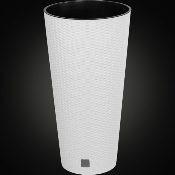 Rattan virágcserép, Prosperplast Rato Tubus 400, fehér, átmérő: 40 cm, magasság: 76,3 cm, betéttel, 35 / 64 l, rattan hatású, kerek