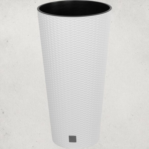Rattan virágcserép, Prosperplast Rato Tubus 400, fehér, átmérő: 40 cm, magasság: 76,3 cm, betéttel, 35 / 64 l, rattan hatású, kerek