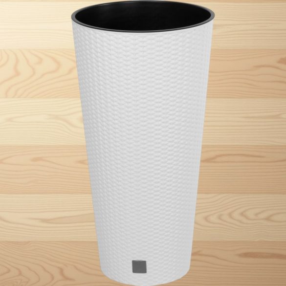 Rattan virágcserép, Prosperplast Rato Tubus 400, fehér, átmérő: 40 cm, magasság: 76,3 cm, betéttel, 35 / 64 l, rattan hatású, kerek