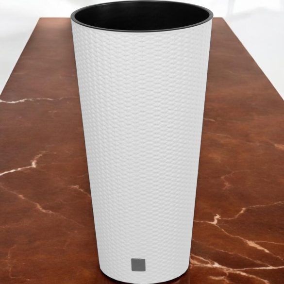 Rattan virágcserép, Prosperplast Rato Tubus 400, fehér, átmérő: 40 cm, magasság: 76,3 cm, betéttel, 35 / 64 l, rattan hatású, kerek