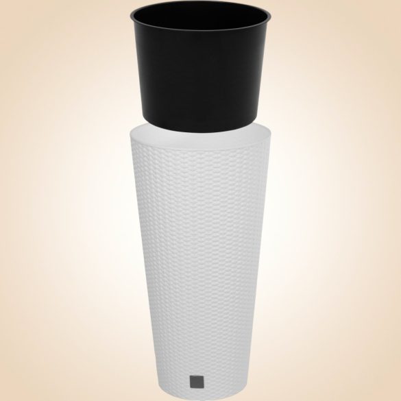 Rattan virágcserép, Prosperplast Rato Tubus 400, fehér, átmérő: 40 cm, magasság: 76,3 cm, betéttel, 35 / 64 l, rattan hatású, kerek