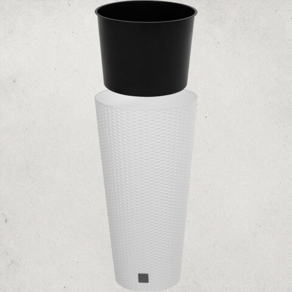 Rattan virágcserép, Prosperplast Rato Tubus 400, fehér, átmérő: 40 cm, magasság: 76,3 cm, betéttel, 35 / 64 l, rattan hatású, kerek