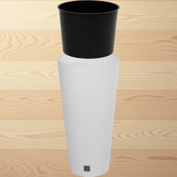 Rattan virágcserép, Prosperplast Rato Tubus 400, fehér, átmérő: 40 cm, magasság: 76,3 cm, betéttel, 35 / 64 l, rattan hatású, kerek