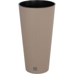   Rattan virágcserép, Prosperplast Rato Tubus 400, mokka, átmérő: 40 cm, magasság: 76,3 cm, betéttel, 35 / 64 l, rattan hatású, kerek